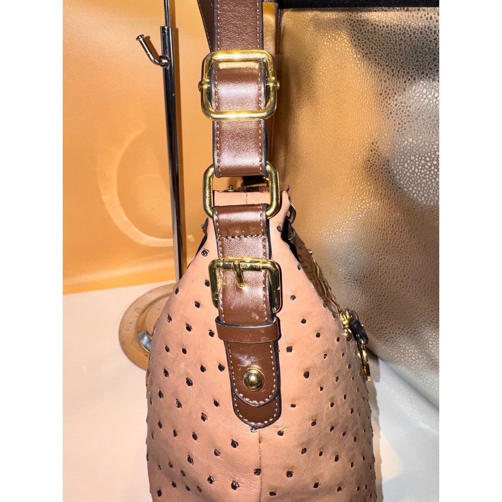 Giani Bernini Ostrich Embossed Hobo Bag Mauve Pink Gold Tone Hardware - Picture 3 of 8